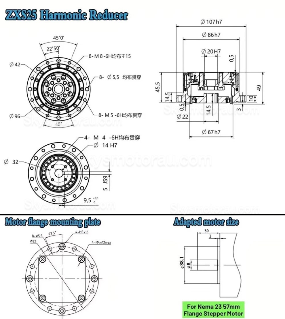 ZXS Series 30:1/50:1/80:1/100:1/120:1 Harmonic Reducer Gearbox 30 Arcsec Cup Type