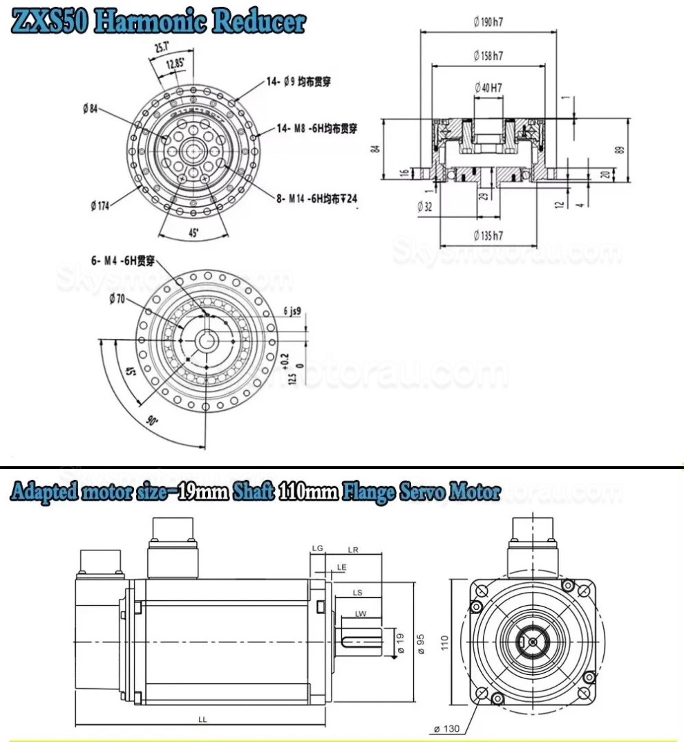 ZXS Series 30:1/50:1/80:1/100:1/120:1 Harmonic Reducer Gearbox 30 Arcsec Cup Type