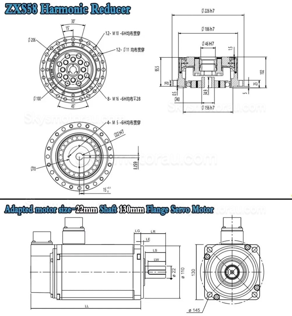 ZXS Series 30:1/50:1/80:1/100:1/120:1 Harmonic Reducer Gearbox 30 Arcsec Cup Type