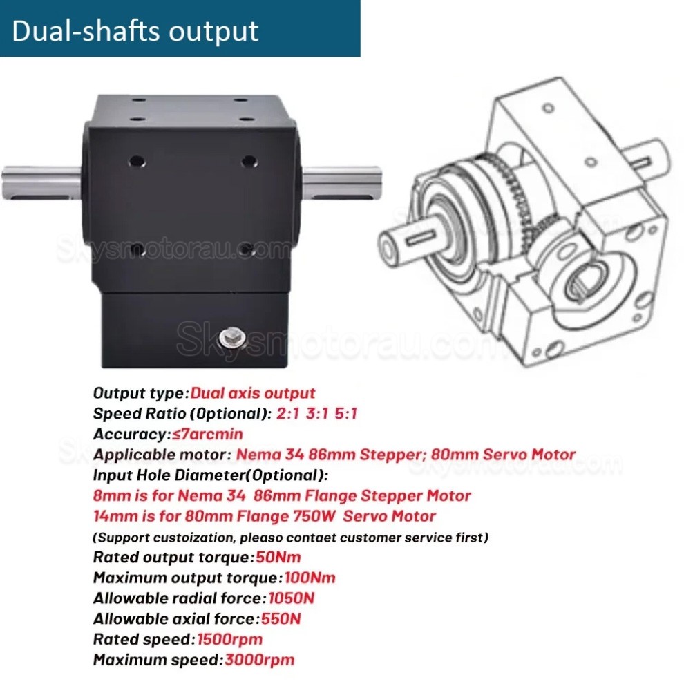 Nema 34 90 Degree Bevel Gearbox Ratio 2:1/3:1/5:1 for NEMA 34 Stepper/ 80mmServo Motor