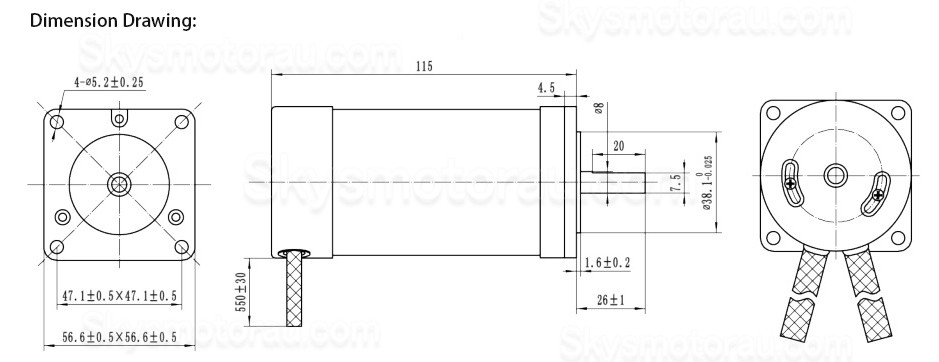 24V 200W Brushless DC Motor OK57BLS115-240-200 3 Phase 4 Poles 4000RPM 47Ncm 12A 57x57mm BLDC Motor